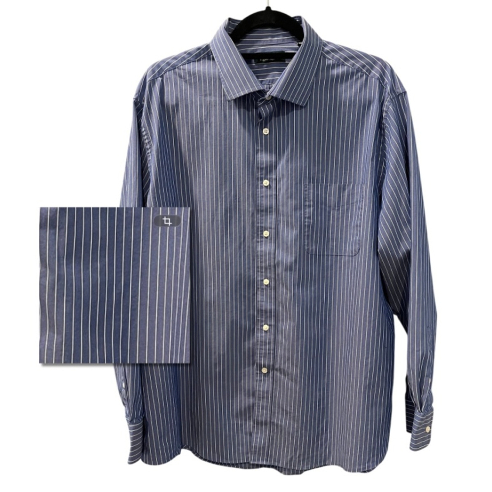 Lauren Ralph Lauren Size 18 34/35 2XL Striped Long Sleeve Button Down Shirt Blue